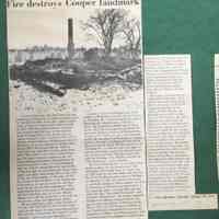 Newspaper Clipping: Fire Destroys Cooper Landmark