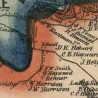          Harrison Road in Edmunds, Maine in 1861; Map image is a detail from the Washington County Atlas published by Lee and Marsh of New York in 1861.
   