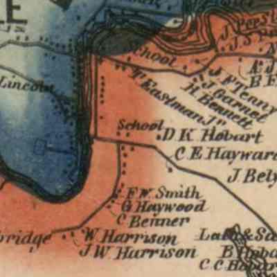 Harrison Road in Edmunds, Maine in 1861: Map image is a detail from the Washington County Atlas published by Lee and Marsh of New York in 1861.