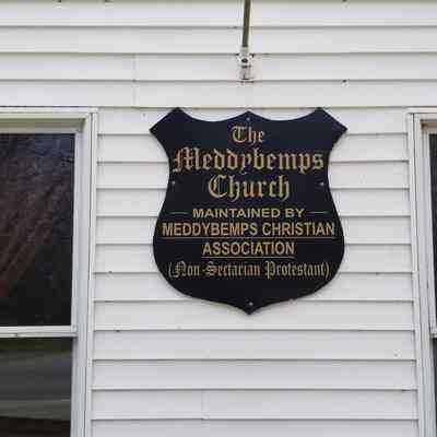 Meddybemps: Signage on the front of Meddybemps Church, maintained by the Meddybemps Christian Association, in Meddybemps, Maine.