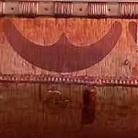          Passamaquoddy Birchbark Canoe; Composite image of a birch bark canoe made by David Moses Bridges and others in 2003, at the Wabanaki Museum in Indian Township, near Princeton, Maine.
   