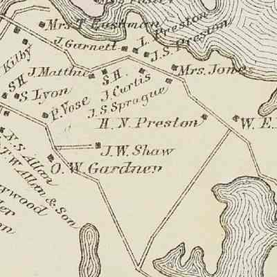 Bunker Hill, Preston and Belyea Roads in Edmunds, Maine, in 1881: O.W. Gardner, a local carpenter and housewright built a house on the Bunker Hill Road, later occupied by the Sprague family in the twentieth century.