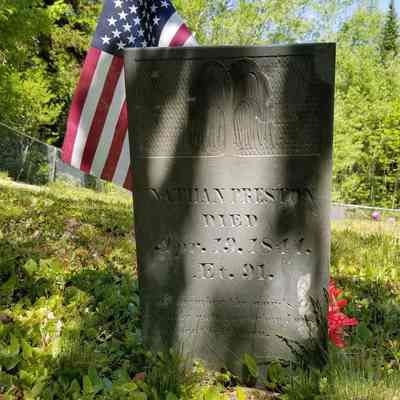 Gravestone of Nathan Preston, died April 19, 1844, aged 91.: Grave of Nathan Preston, one of the original ten members of the Congregational Church in Dennysville.  His inscription reads: "Remember the words I spake unto you when I was present with you."