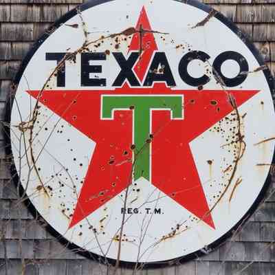 Former Abisha Cox House, Edmunds Maine, Close up of the Texaco sign.