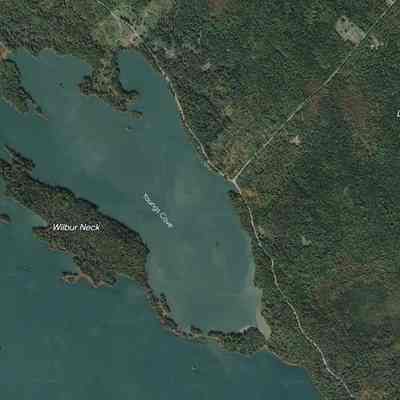 Young's Cove on Google Earth: Satellite image of Young's Cove on Leighton's Neck and the Dennys Bay accessed on Google Earth on 08-12-2023