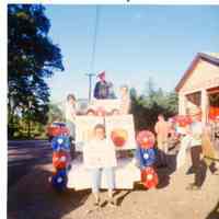          Parade Float at the Dennysville Volunteer Fire Station in the 1960's; On this Weight Watcher's parade float are Jennie Kilby, Marion Farley, June Hallowell and Bertie Jamieson, and several others.
   