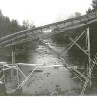          The Waste Conveyor over the Dennys River; This conveyor was built in 1907 to carry waste sawdust to an incinerator on the other side of the Dennys River by the Dennysville Lumber Company, following a disastrous fire  that destroyed the original Box and Novelty Mill in April of that year.
   