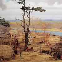          Native American Encampment, c. 1500; Diorama of a typical Wabanaki village site, abased on archeological excavation at the Shattuck Farm site on the Merrimack River in New Hampshire.  Encampments like this would have been found at the Reversing Falls and other sites around Cobscook Bay before the arrival of Europeans in the early sixteenth century.
   