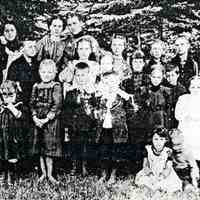          Little Falls School, Edmunds, Maine; l-R, Teacher Phoebe (McDonald) Saunders, seated Elsie Gardner, Bertie Lingley, Alvery Lingley, Front Row, standing:  Drucilla Hobart, Bessie Stanhope, Ralph Hobart, Chester Hobart, Verna Cook, Pearly Phinney.  Second Row: Ben Hobart, Iva Phinney, Elsie (/) Gardner, Diantha Gardner, Richard Hobart.  Third Row: Clara Hobart, Edith Seeley, Persis Smith, Edith Stanhope, Gene Cook, Manly Stanhope.
   