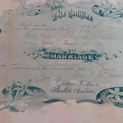 Marriage Certificate for Loring Sinclair and Daisy Carter