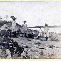          On the Beach at Hurley Point. C. 1900; Edith Gardner, Ethel, Louis, Leigh and Julia Gardner
   