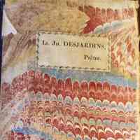          Book Plate, Ls. [Louis] Jn. [Jean] Desjardins, Priest; Inside front cover of Pratique de la Perfection Chretienne, by A. Rodrigues, trans. by Abbe Regnier, Paris, 1742.
   