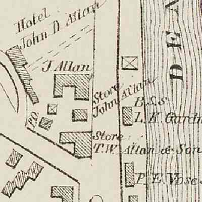 Buildings on Store Hill, Dennysville, Maine,1881.: Map detail of buildings on Store Hill in Dennysville, Maine from the Colby Atlas of Washington County, Maine, 1881.