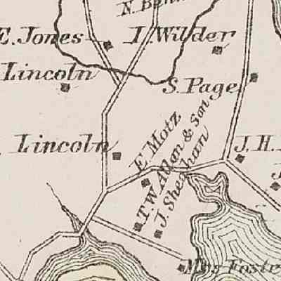 Simon Page House Site and Page's Mountain: Detail of the Colby Atlas of 1881 showing the locations of Simon Page's house on Shipyard Road.