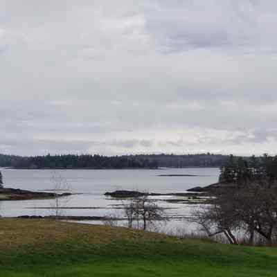 Dram Island across the Dennys Bay, from South Edmunds, Maine: View of Dram Island in Dennys Bay, as seen from Hallowell's Farm on the south Edmunds Road