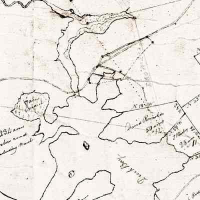 Map of the Marsh on Hobart Stream, Edmunds, Maine, c 1820: Snare Meadow Marsh on Hobart Stream is visible at the top of this hand-drawn plan of Edmunds from around 1820.  A seventeen acre marsh is located below the site of the tide mill located at Little Falls, visible on the lower left of the image.