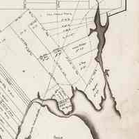          Map of the Dennys River Narrows, c. 1825; Lot Map of the village of Dennysville, with Bela R. Reynolds house lot at the Narrows on the Dennys River.
   