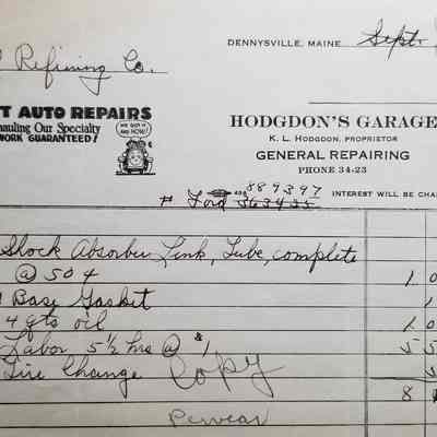 Bill for repairs, Ken Hodgdon's Garage, 1930
