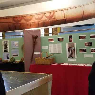 DRHS President Windhorst and Mary Peabody with the Passamaquoddy Canoe: Historical Society President Ronald Windhorst and Membership Secretary Mary Peabody share a story at the Academy Vestry Museum in Dennysville during the summer of 2022.