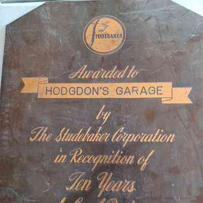 Copper Award Plaque from the Studebaker Corporation to Hodgdon's Garage, Dennysville, Maine