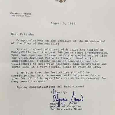 Letters of Congratulation on the Dennysville Bicentennial