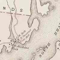          Map of the Tide Mill and houses in Trescott, later part of South Edmunds, 1881.; Detail from the Washington County Atlas published 1881. Pages 44 & 45: Trescott, Lubec, Pembroke & Perry.
   