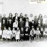          Dennysville Grammar School, 1921; No names on verso. This appears to be a different building from that in the 1911-1912 image.
   