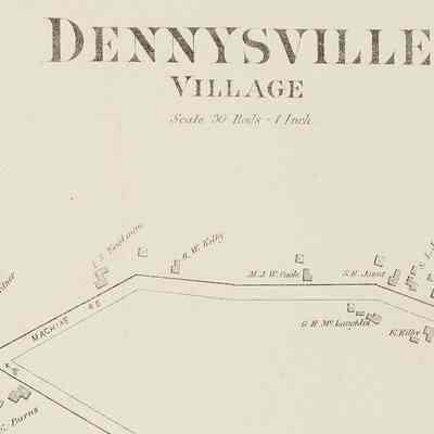 King Street to the Lane, 1881: Detail from the Map of Dennysville Village, Washington County Atlas, pub by Colby Co, 1881, p 26.