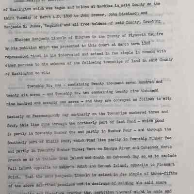 Washington County and Dennysville Land Settlement Documents