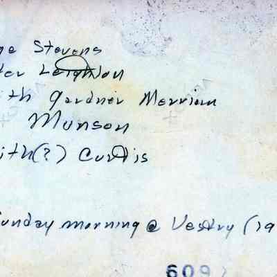 Verso of photo of Sunday school children and their teacher with names