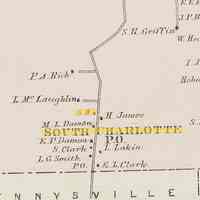          South Charlotte School House and Post Office in 1881; Detail of South Charlotte district on the Smith Ridge Road town of Charlotte from the Colby Atlas Map of 1881
   