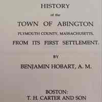 History of the Town of Abington ... by Bejamin Hobart, A.M.