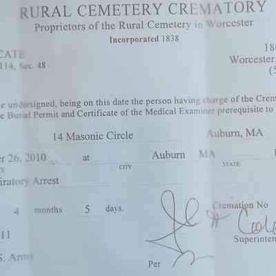 Burial Certificate of Lewis R. Lyons