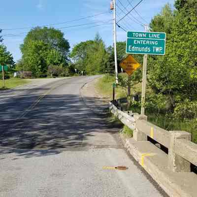 Looking towards the Sunrise Trail from the Route 86 bridge over the Dennys River, into Edmunds, Maine.