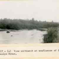          Confluence of the Cathance Stream and the Dennys River, 1949; View of the mouth of the Cathance Stream, by Theodore Stoddard, Northeast Archeological Survey, Robert S. Peabody Institute, Andover, Massachusetts
   