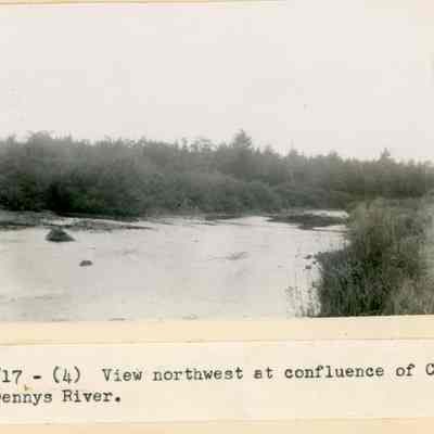 Confluence of the Cathance Stream and the Dennys River, 1949: View of the mouth of the Cathance Stream, by Theodore Stoddard, Northeast Archeological Survey, Robert S. Peabody Institute, Andover, Massachusetts