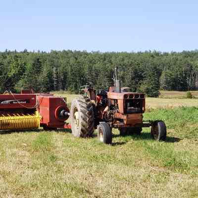 Haying the Marsh on Hobart Stream: Hay is still being harvested on the fields beside the marsh on Hobart Stream, which appears in the background in this photograph taken in 2023.