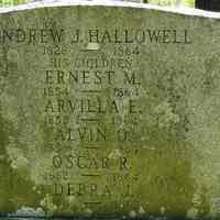          Reverse side of the Hallowell family stone.; Reverse side of the Hallowell family stone records the deaths of Andrew J. Hallowell and five of his children during the years 1864 and 1865, their ages ranging from one to ten years old.
   