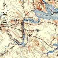          Dennysville Station, U.S.G.S. Topographical map, 1908; The Sunrise Trail follows the line of the old Washington County Railroad, later acquireded by the Maine Central Railroad.
   