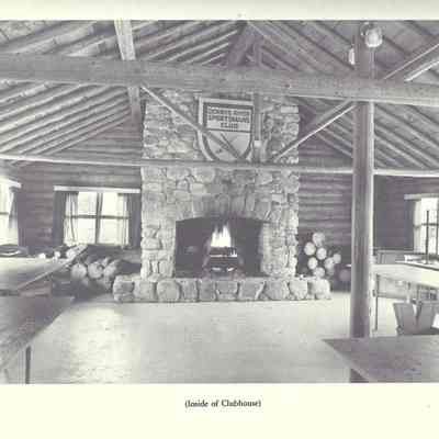 Dennys River Sportman's Clubhouse, interior: Reproduced from "Salmon on the Dennys 1786-1988", by Ed Bartlett and Ray Robinson.