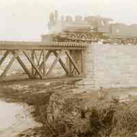 Steam Engine Crossing Dennys River Railroad Trestle Bridge