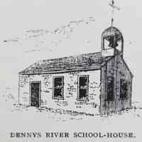         The First Schoolhouse built on Meetinghouse Hill in Dennysville in 1800.; One of several drawings of early Dennysville and Edmunds from 