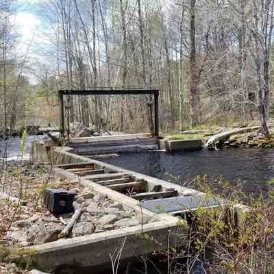 Fish ladder and Dennys River Dam on Meddybemps Lake, Maine