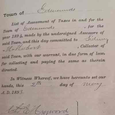 Town of Edmunds Tax Assessments For 1893