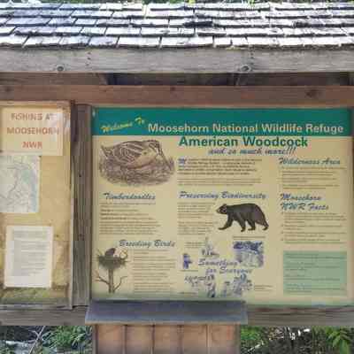 South Trail signage, Edmunds, Maine: Visitors' noticeboard at the Moosehorn National Wildlife Refuge.