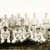          Baseball Team, Dennysville, Maine; Front Row, left to right:  Walt Sylvia, Carlton Foster, Lee Wilder, George Smith
Top Row, left to right: George Matheson, Foster Leighton, Glenn Sylvia, Bill Smith, Pat Wilson, Wilbur Millet.
   