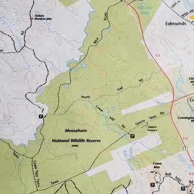 Moosehorn National Wildlife Refuge Trail Map, 2022: Detail of the trails and roads in the Moosehorn National Wildlife Refuge's Edmunds Division, in a part of the Cobscook Bay area prepared Cobscook Shores Foundation 2022.