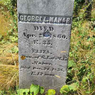 Mahar family gravestone: One of several stones in a small family cemetery at the tip of Mahar's Point, in memory of George L Mahar and his infant daughter Eliza, who died on December 24, 1858, at age 13 months.