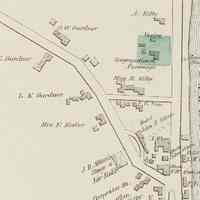          The Lane in Dennysville in 1881; John D. Allan's Hotel and Livery Stable are marked across The Lane form each other in this map of Dennysville from the 1881 Colby Atlas and Washington County, Maine.
   