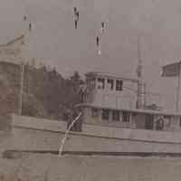          Ferry built for Bion Pike, ca. 1900; From the verso of the photo: Built by LWP for Bi Pike...one of 3 ferry boats
   